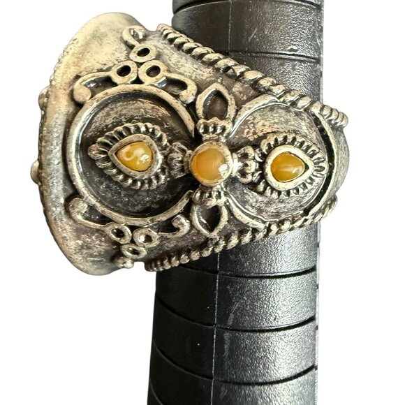 Lucky Brand Statement Ring Size 7 Silver Tone Faux Stones Intricate Design - Picture 8 of 13